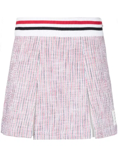 Thom Browne White Cotton Box Pleated Mini Skirt In Purple