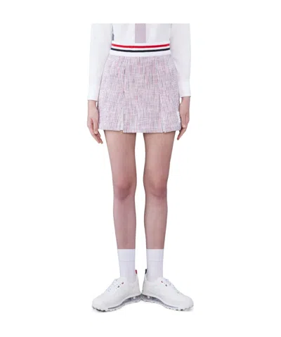 Thom Browne Tweed Seersucker Pleated Skirt In Red/blue/white