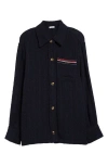 Thom Browne Navy Blue Logo Detail Shirt Jacket In Navy