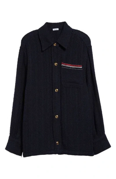 Thom Browne Navy Blue Logo Detail Shirt Jacket