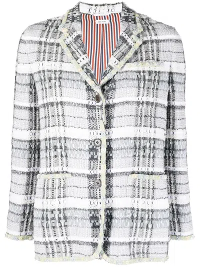 Thom Browne Tweed Single-breasted Jacket In Gray