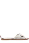 Thom Browne Embossed-button Tweed Flat Sandals In Med Grey