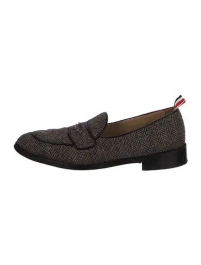 Pre-owned Thom Browne Tweed Striped Loafers In Brown