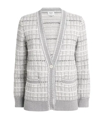 Thom Browne Tweed V-neck Cardigan In Grey