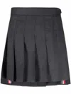 Thom Browne Wool Miniskirt With Pleated Design And Side Stripe Detail In Grey