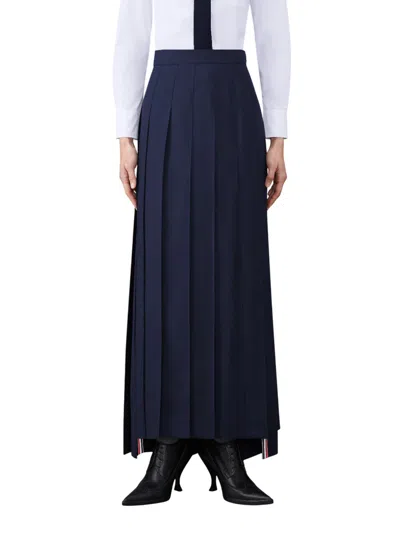 Thom Browne Twill Pleated Skirt In Blue