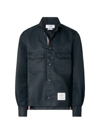 Thom Browne Twill Pocket-detail Overshirt In Blue