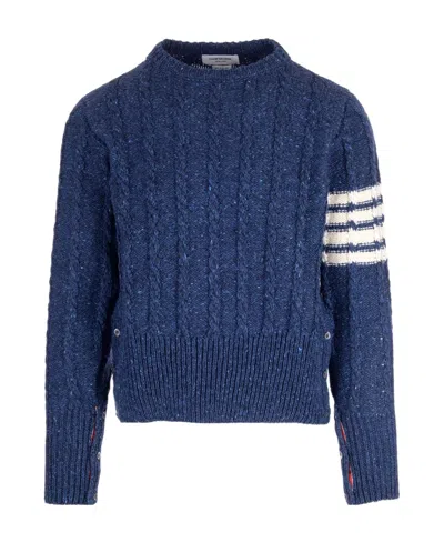 Thom Browne Twist Cable-knit Crew Neck Jumper In Blue