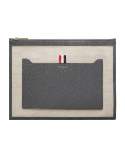 Thom Browne Two-tone Canvas Document Holder In Black