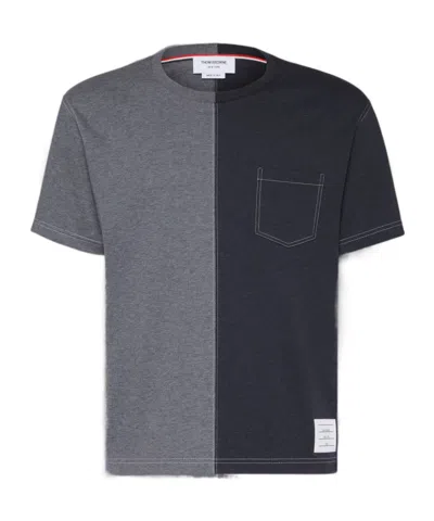 Thom Browne Two-tone Cotton T-shirt In Black
