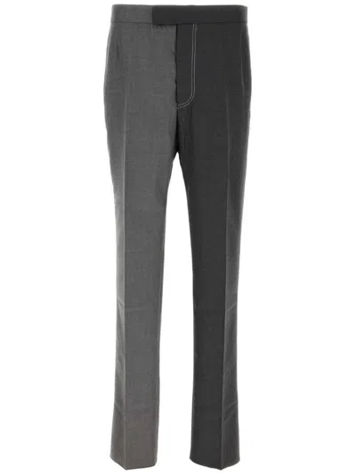 Thom Browne Wool Pant With Two-tone Design And Belt Loops In Gray