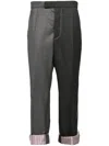 Thom Browne Contrast Topstitching Trousers In Grey