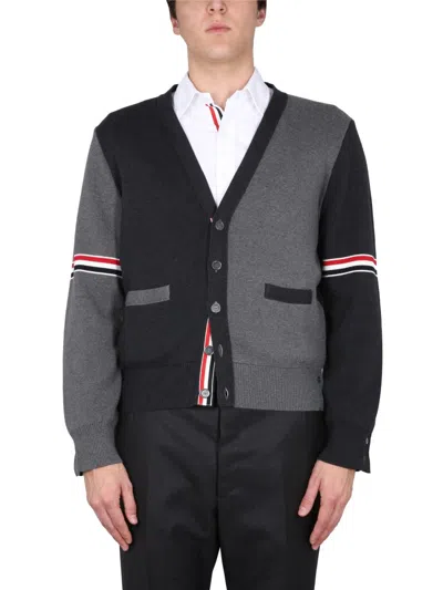 Thom Browne Two-color Cardigan In Gray