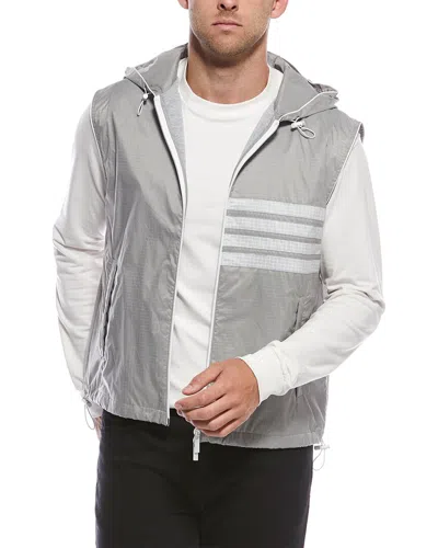 Thom Browne Ultralight Ripstop 4-bar Hooded Vest In Gray