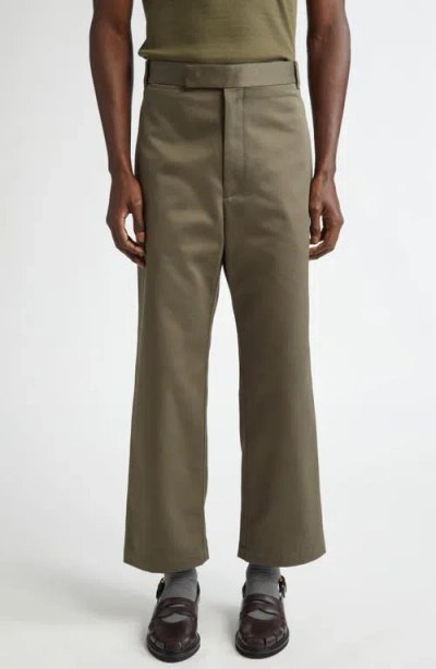 Thom Browne Unconstructed Cotton Twill Trousers In Dark Green