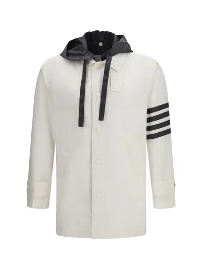 Thom Browne Unconstructed Hooded Bal Collar Overshirt In White