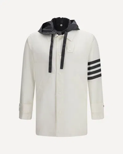 Thom Browne White Unconstructed Relaxed Detachable Hood 4-bar Jacket