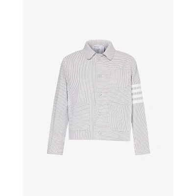 Thom Browne Mens Med Grey Unconstructed Stripe-pattern Regular-fit Cotton Jacket