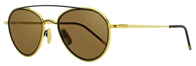 Thom Browne Unisex Oval Sunglasses Tb109 Ctgldnvy Gold/black 53mm In Multi