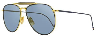 THOM BROWNE UNISEX PILOT SUNGLASSES TB015LTD NVYGLD GOLD/NAVY 62MM