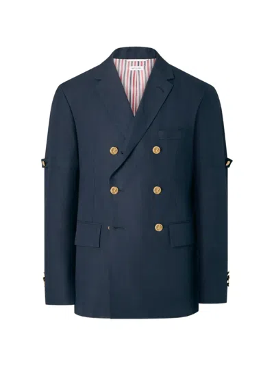 Thom Browne University Stripe Double-breasted Jacket In Blue