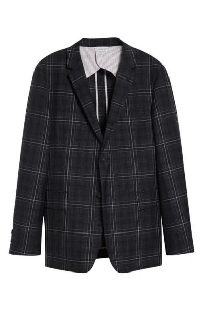 Thom Browne Unstructured Plaid Wide Shoulder Wool Sport Coat In Black