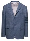 Thom Browne Unstructured Straight Fit Sewed In 4bar In Solid Donegal Tweed In Blue