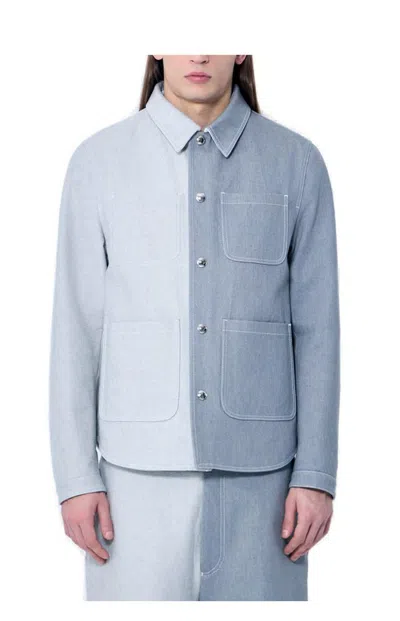 Thom Browne Utility Denim Curved Hem Jacket In Grey