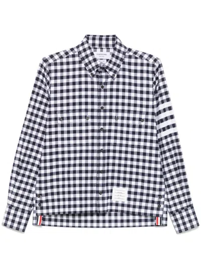 Thom Browne Utility Shirt With Patch Pocket In 4 Bar Gingham Check Flannel In Blue