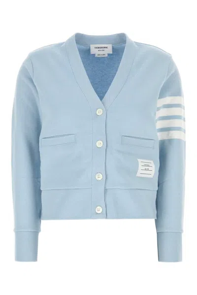 Thom Browne Light Cotton Cardigan With Striped Sleeve In Blue