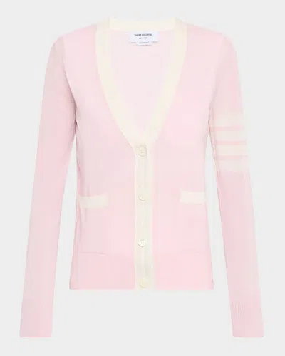 Thom Browne V-neck 4-bar Fine Merino Wool Cardigan In Pink