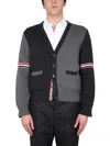 Thom Browne Striped Two-tone Cotton Cardigan In Black