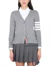 Thom Browne V-neck Grey Virgin Wool Cardigan In Gray