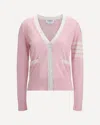 Thom Browne Relaxed Fit V Neck Cardigan With 4 Bar Stripe In Pink