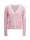 Thom Browne Relaxed Fit V Neck Cardigan With 4 Bar Stripe