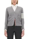 Thom Browne V-neck Grey Virgin Wool Cardigan In Gray