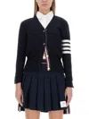 Thom Browne V-neck Virgin Wool Cardigan With Striped Detailing In Black