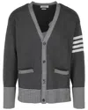 Thom Browne Thome Browne Hector Icon Intarsia V Neck Cardigan In Gray