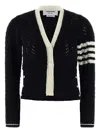 Thom Browne 4-bar Pointelle Cable Virgin Wool Cardigan In Black