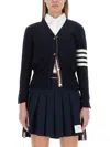 Thom Browne Milano Classic V Neck Fine Merino Wool Cardigan In Blue