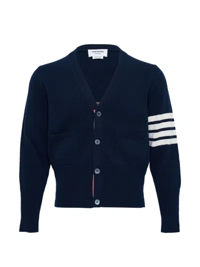 Thom Browne 4 Bar Stripe V-neck Button-up Cardigan In Blue