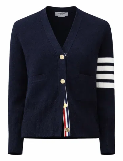 Thom Browne V-neck Four-bar-stripe Cardigan In Blue