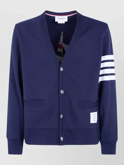 Thom Browne V Neck Cardigan Embroidered Boat Motif In Blue
