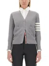 Thom Browne V-neck Grey Virgin Wool Cardigan In Gray
