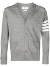Thom Browne Rear Stripe V-neck Merino Cardigan In Grey