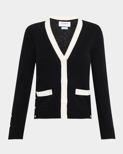 THOM BROWNE V-NECK CARDIGAN IN CASHMERE