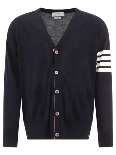 Thom Browne V-neck Cardigan In Fine Merino Wool In Black