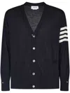 Thom Browne V-neck Cardigan In Fine Merino Wool With Distinctive Stripes In Black