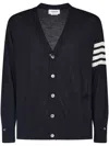 Thom Browne V-neck Cardigan In Fine Merino Wool With Distinctive Stripes In Blue
