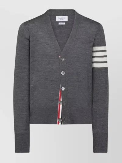 THOM BROWNE V NECK CARDIGAN IN MERINO WOOL